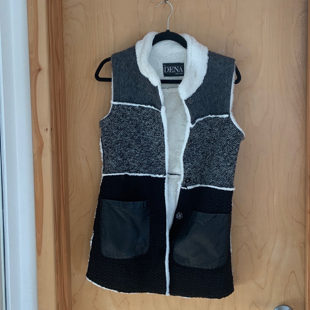 Dena Black & Gray Sleeveless Shearling Vest